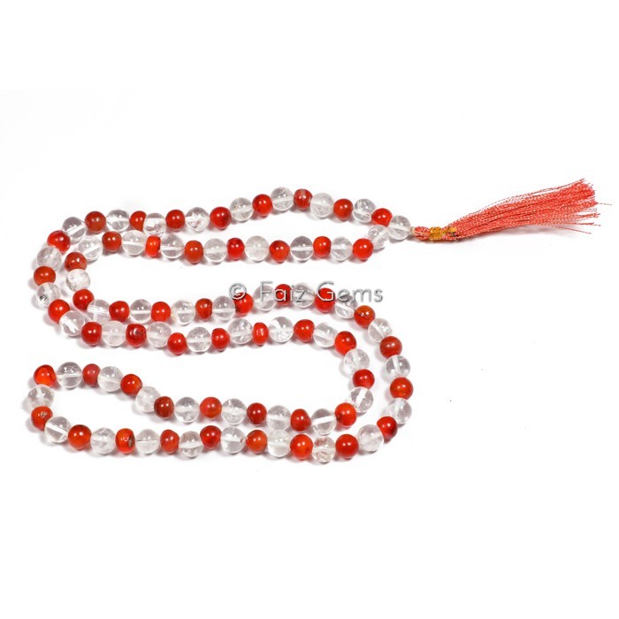 Carnelian With Crystal Quartz Gemstone Japa Mala