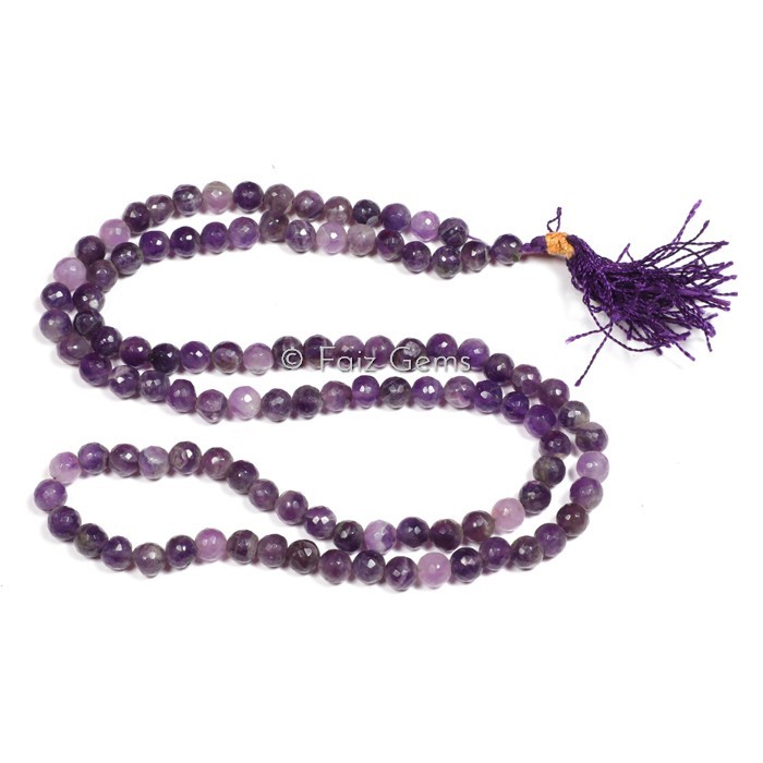Faceted Amethyst Gemstone Japa Mala