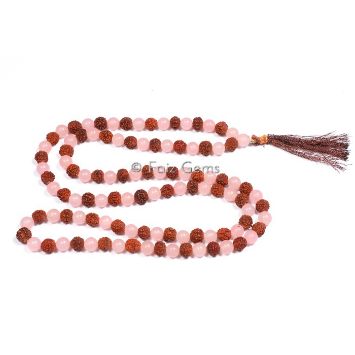 Rose Quartz Rudraksha Gemstone Japa Mala