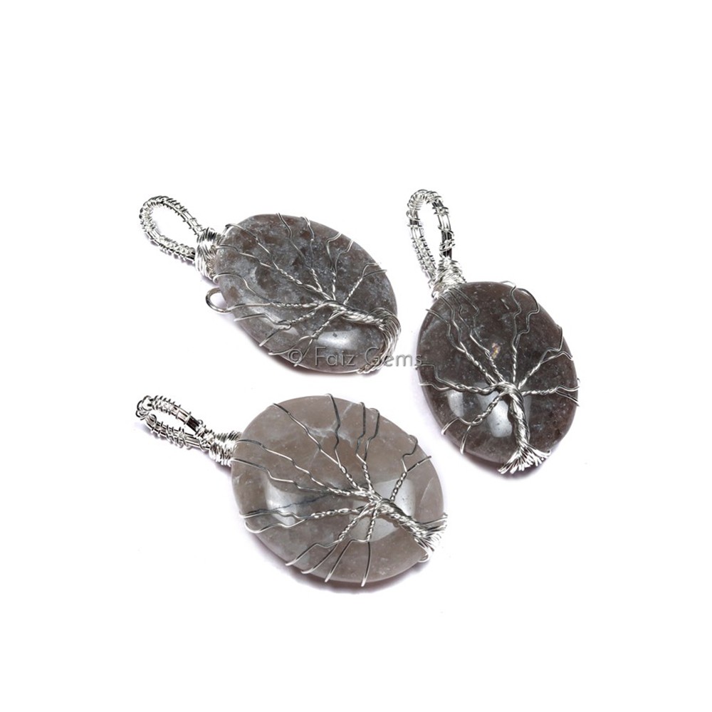 Smokey Agate Tree of Life Pendants
