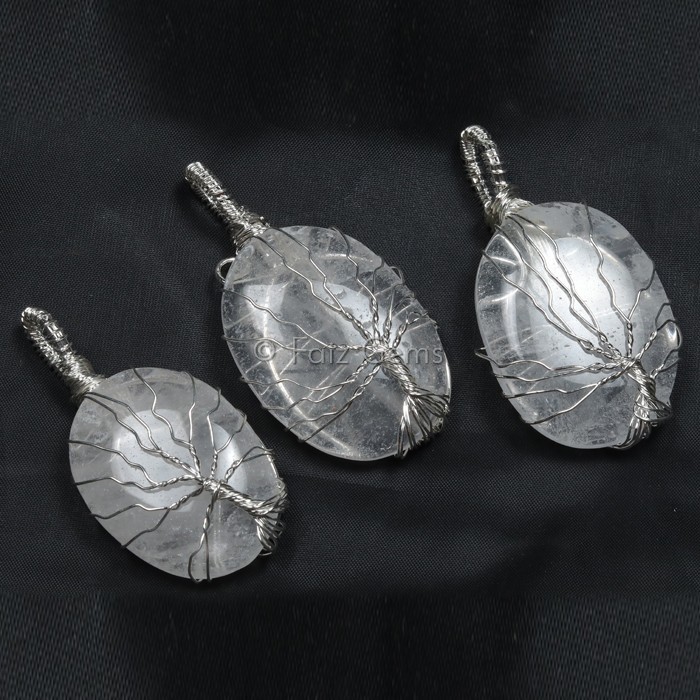 Crystal Quartz Tree of Life Pendants