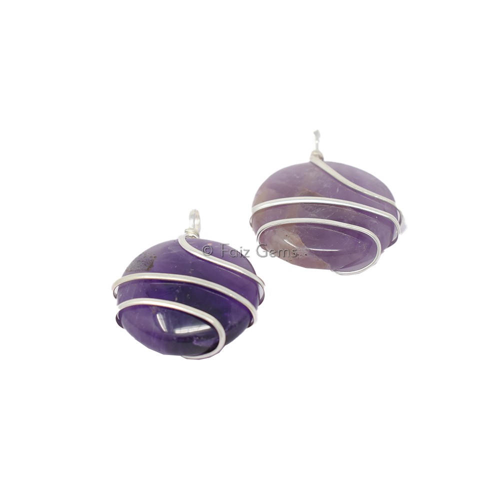 Amethyst Circle Wire Warped Pendant
