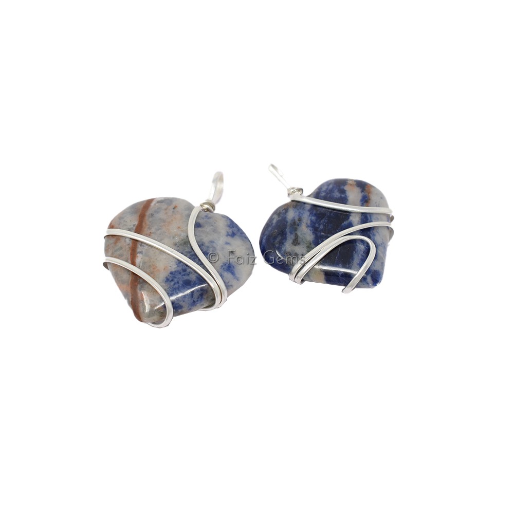 Sodalite Heart Wire Warp Pendant