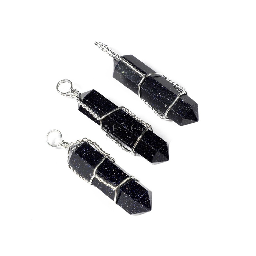 Blue Sunstone Double Terminated Pencil Pendants
