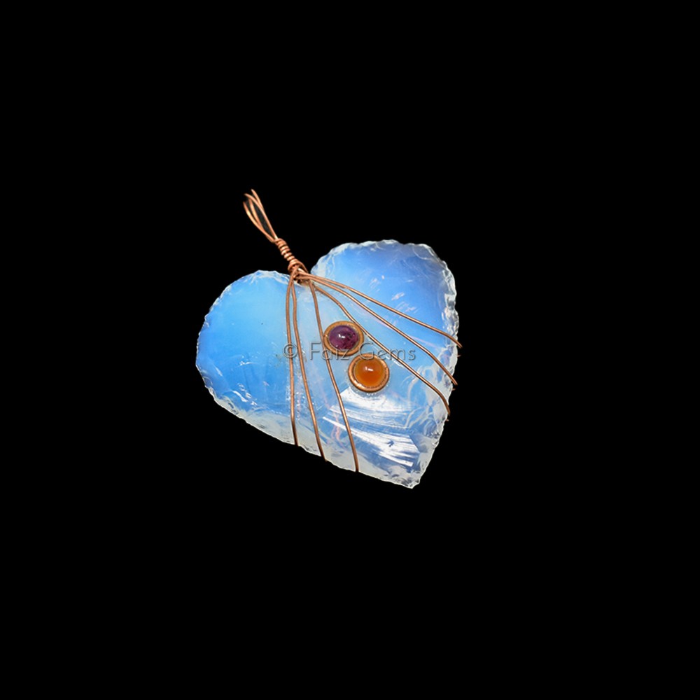 Opalite Heart Bronze Wire Wrap Pendant