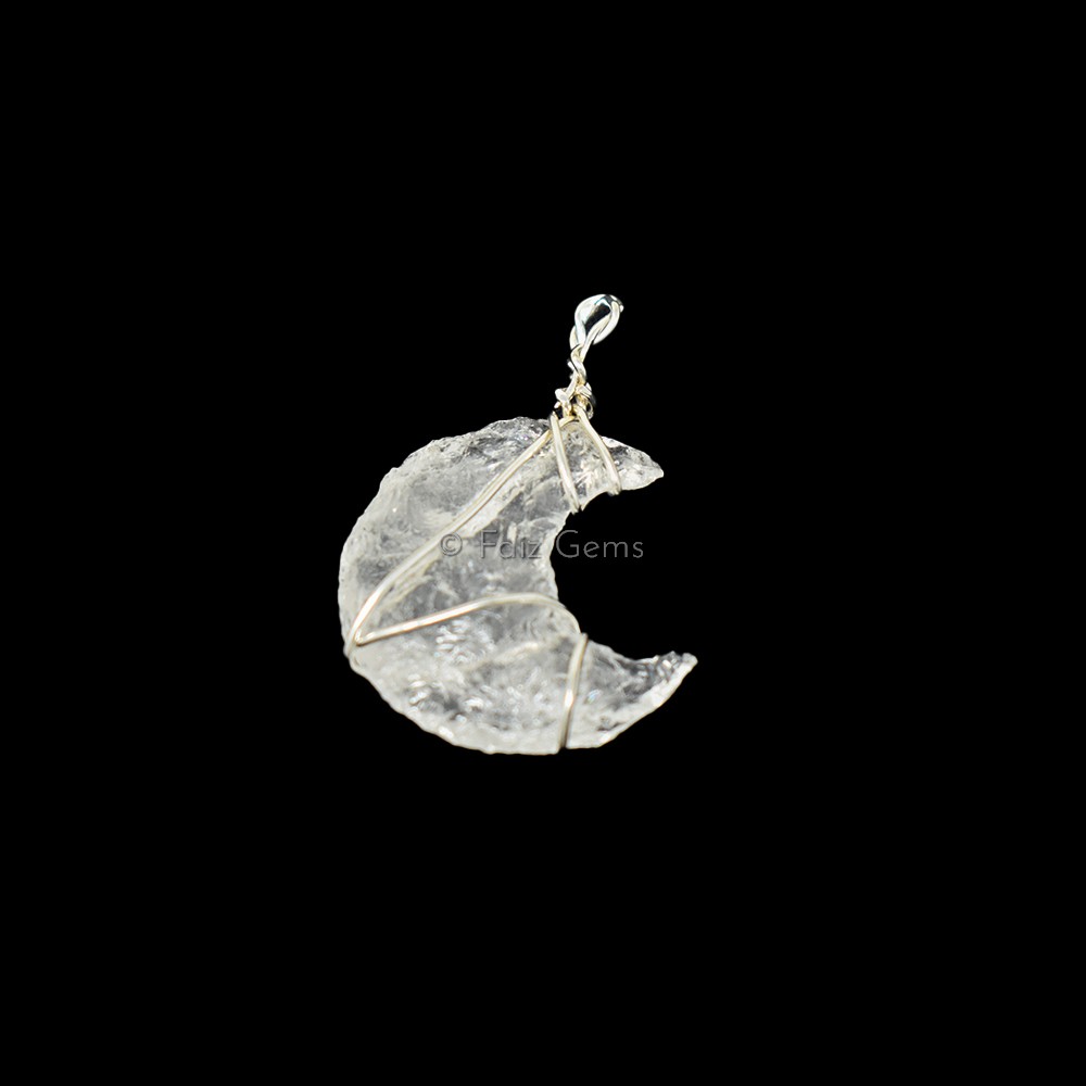Crystal Moon Silver Wire Wrap Pendant