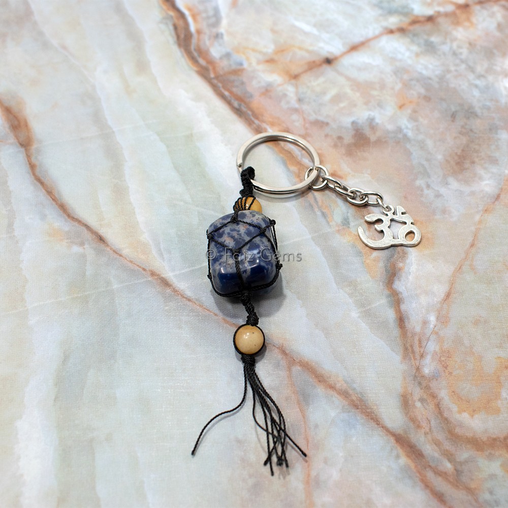 Sodalite Wire Wrapped With Om Keychain