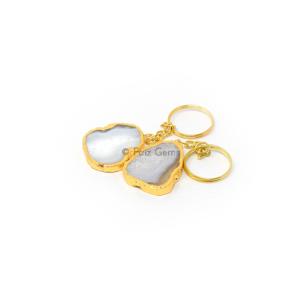 Agate Keychain Gold Plated