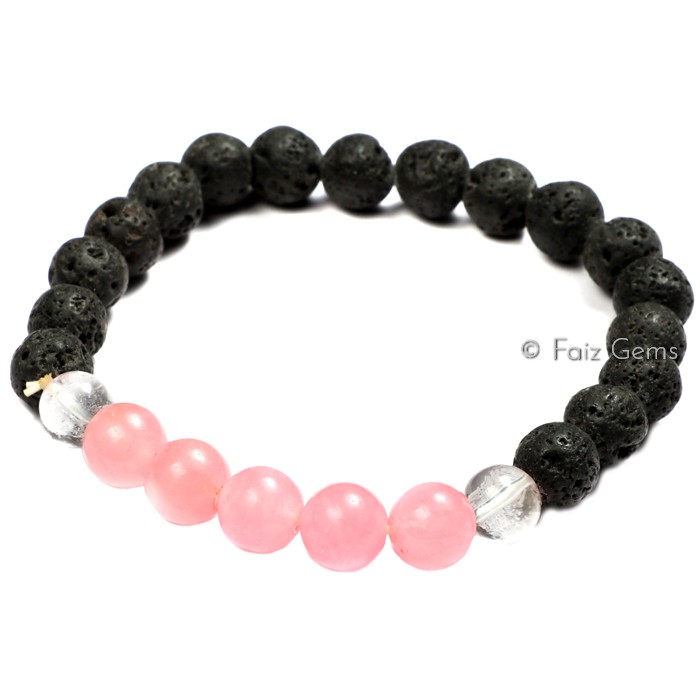 Rose Quartz with Crystal Beads Lava Gemstone Bracelets