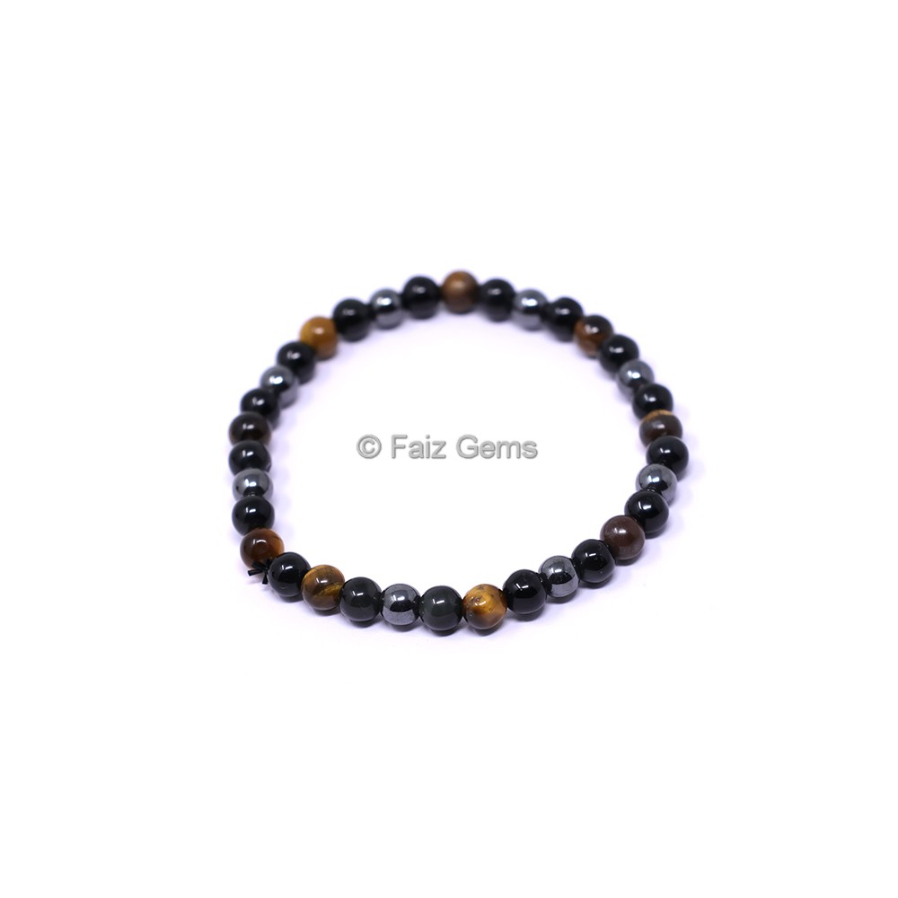 6MM Hematite, Black Obsidian and Tiger Eye Bracelet
