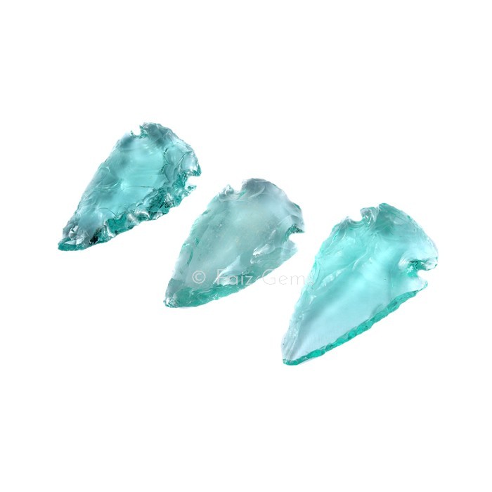 Aqua Glass Arrowheads Of Size 1-1.5 Inches