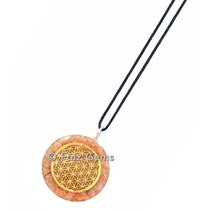 Sunstone With Flower Of Life Orgonite Disc Set