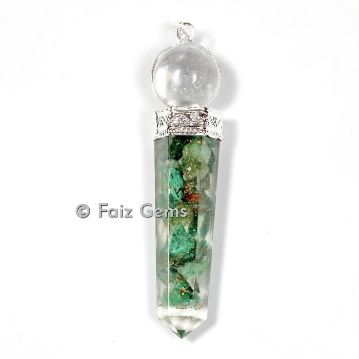 Green Aventurine 2Pcs Healing Cap Orgonite Pencil Pendants