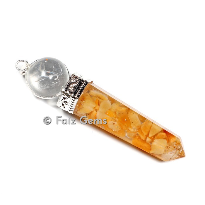 Golden Quartz 2Pcs Healing Cap Orgonite Pencil Pendants