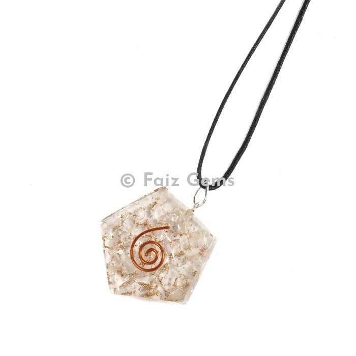 Crystal Quartz Pentagon Orgonite Pendants