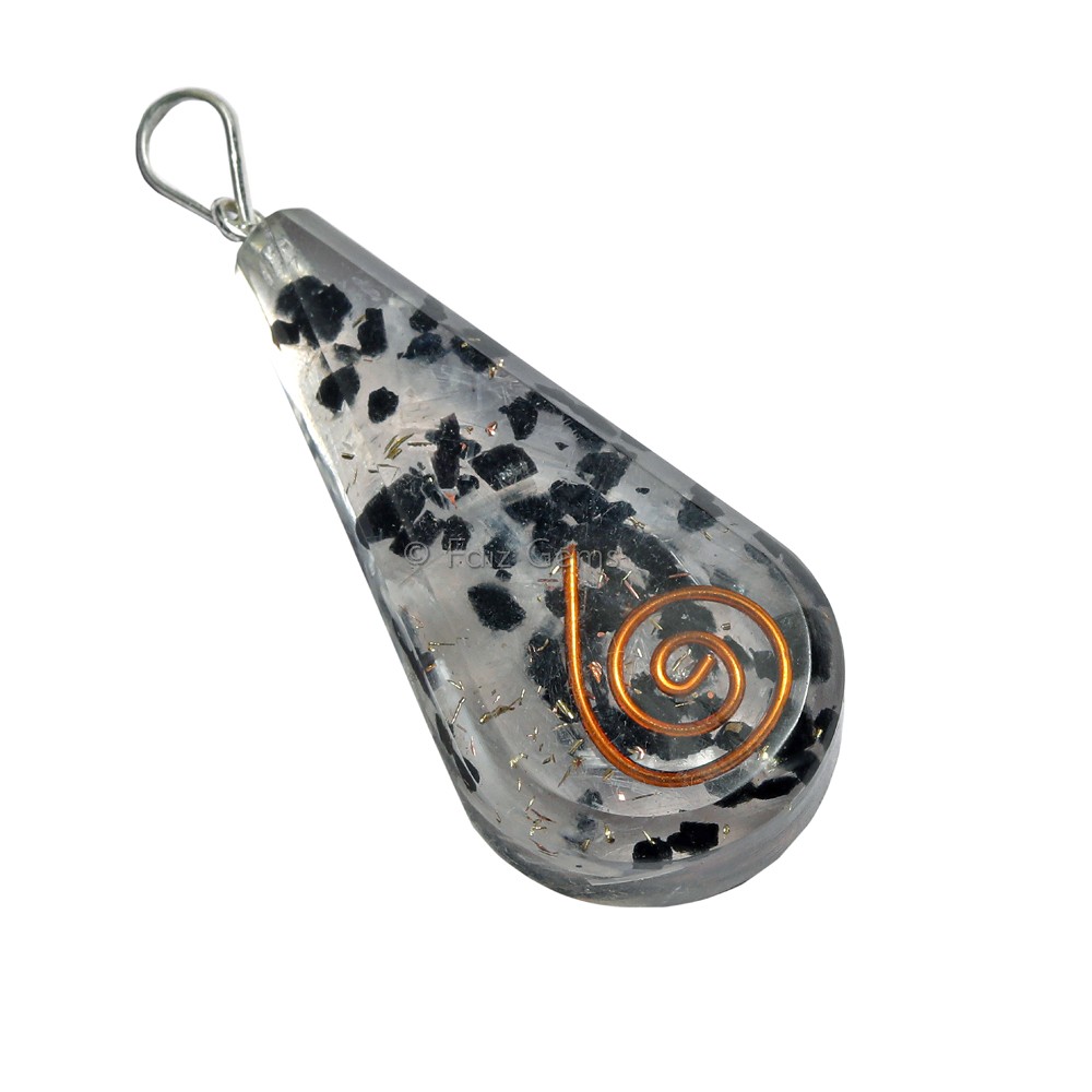Selenite with Black Tourmaline Orgone Drop Pendant