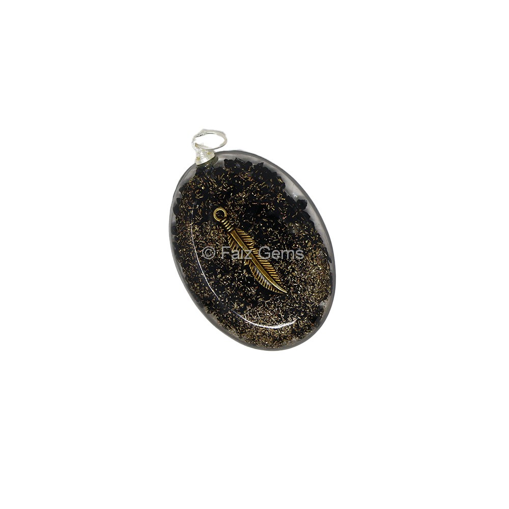 Black Tourmaline With Sword Oval Orgone Pendant