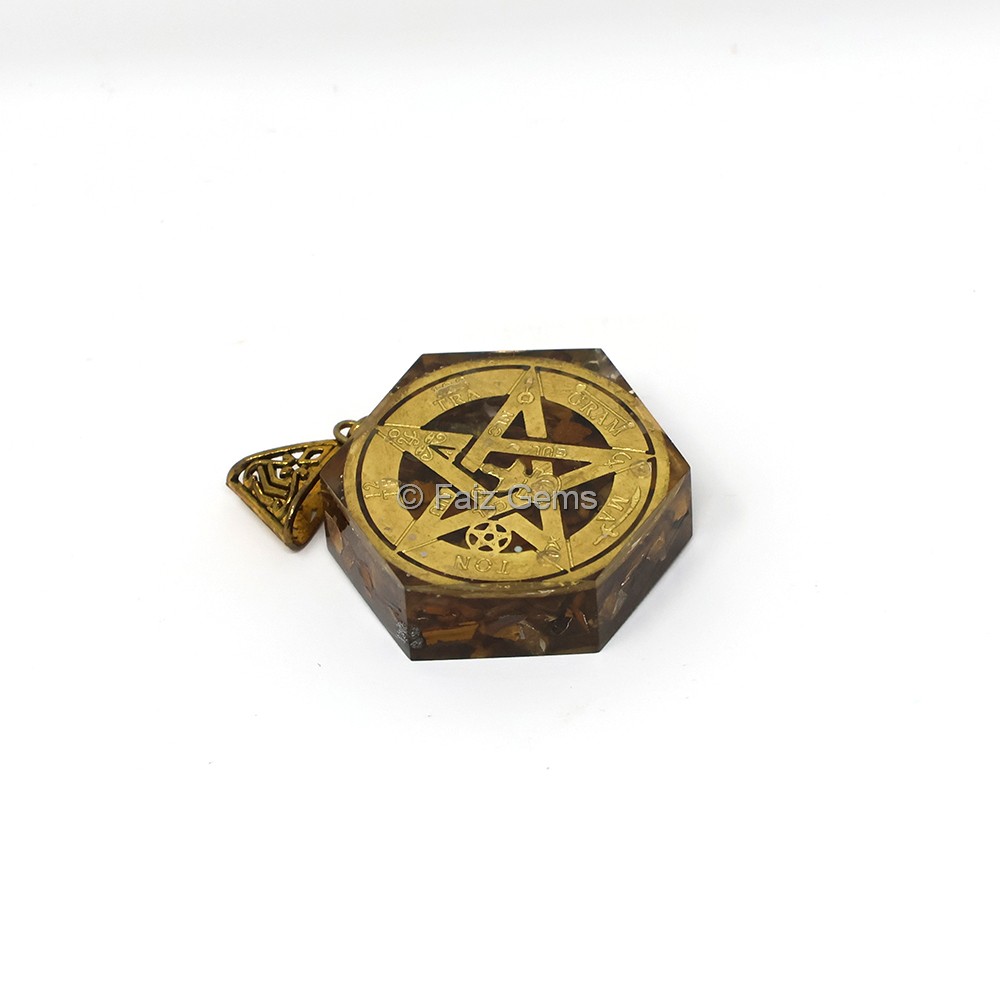 Tiger Eye with Pentagram Hexagonal Orgone Pendant