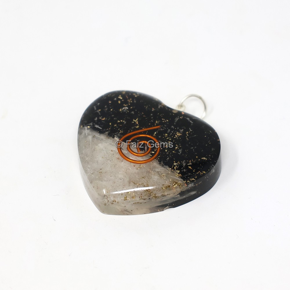 Selenite and Black Tourmaline Heart Shaped Pendant