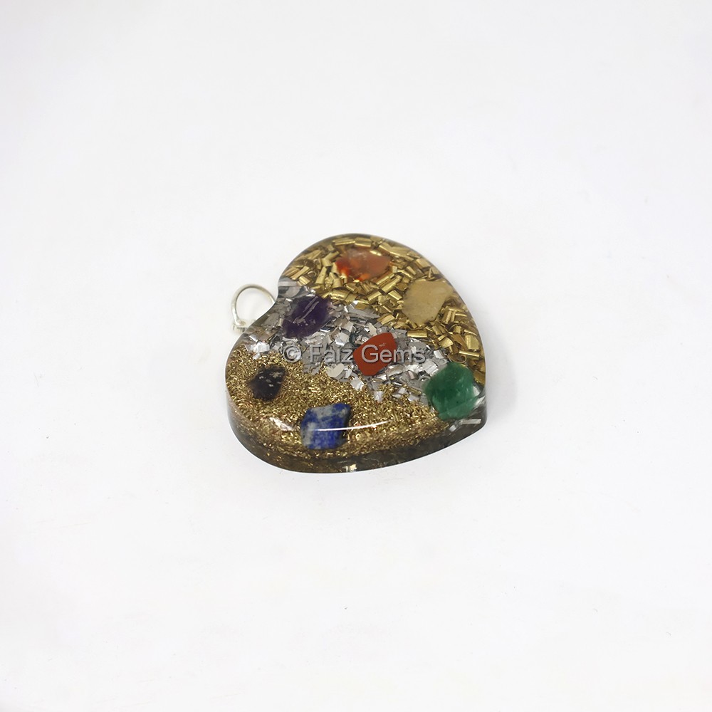 Seven Chakra Golden, Silver and Glitter Brass Heart Shaped Pendant