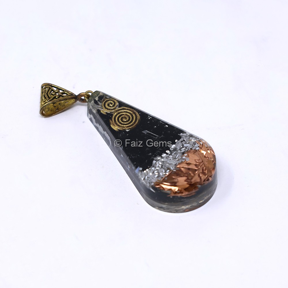 Black Tourmaline Pear Shaped Orgone Pendant