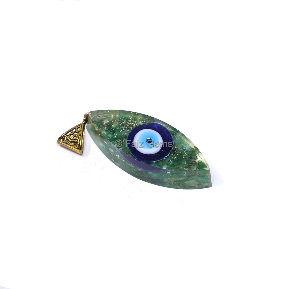 Green Aventurine with Evil Eye Marquise Shaped Orgone Pendant