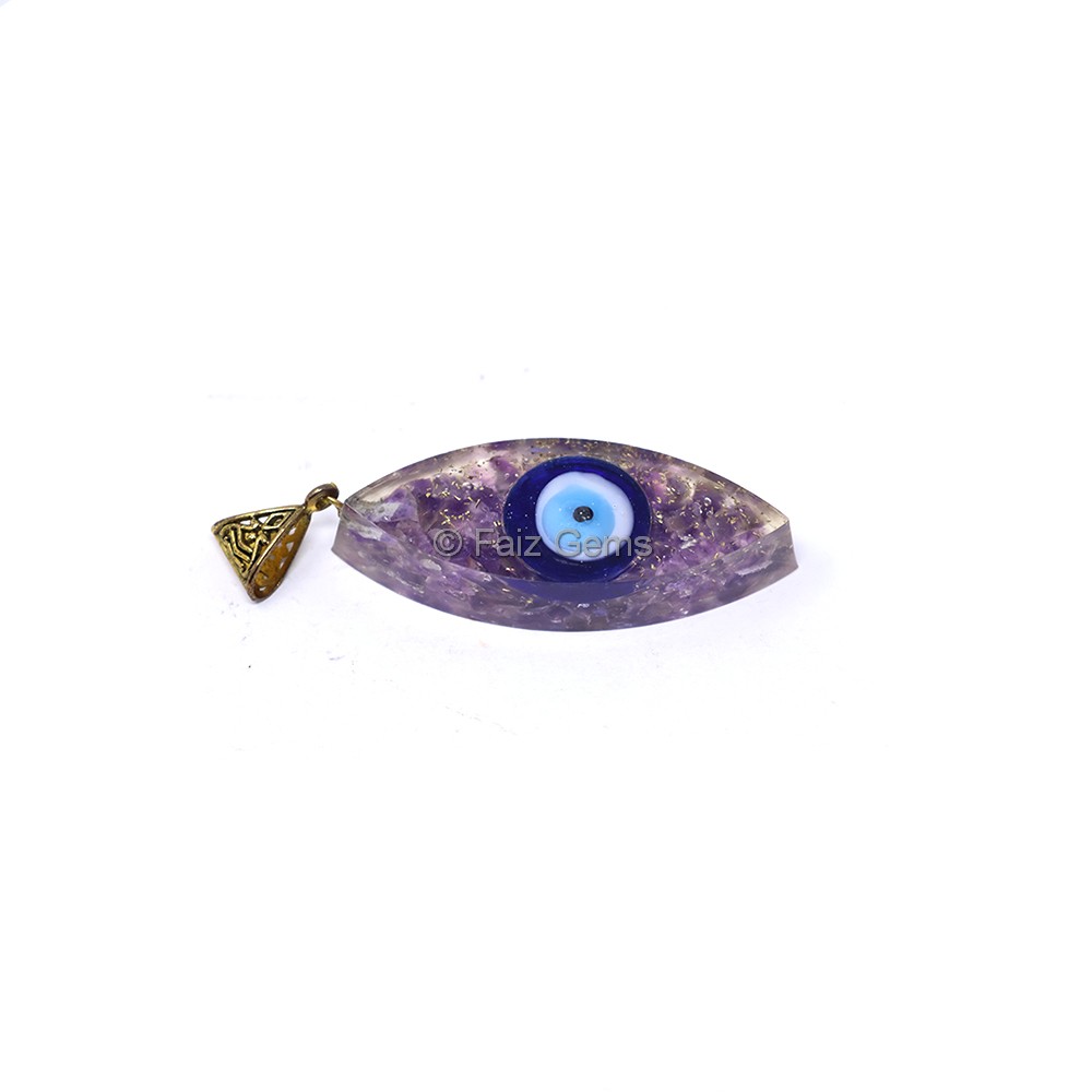 Amethyst with Evil Eye Marquise Shaped Orgone Pendant