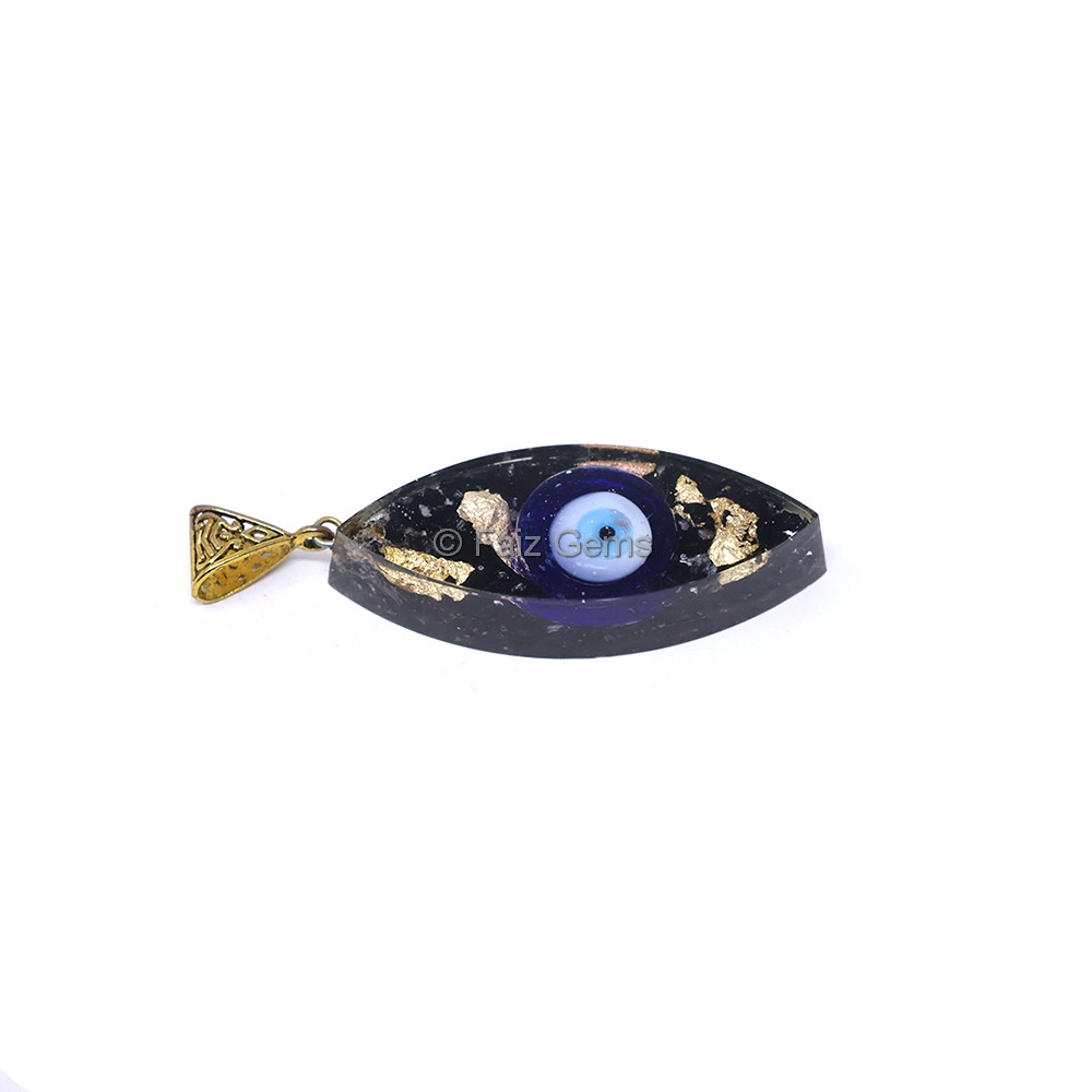 Black Touramline with Evil Eye Marquise Shaped Orgone Pendant
