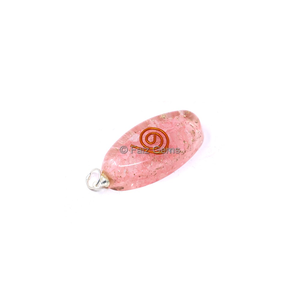 Rose Quartz with Copper Coil Oval Shaped Pendant