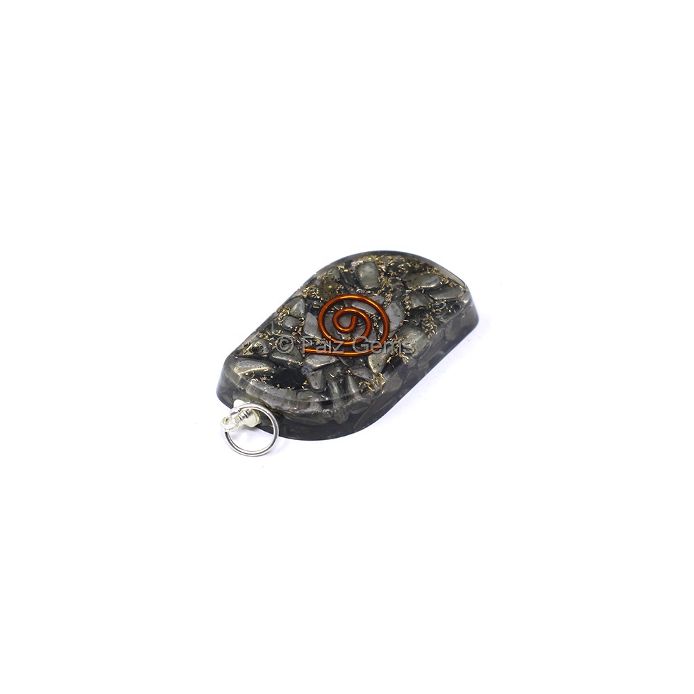 Pyrite with Gold Fillings Leaf Shaped Orgone Pendant