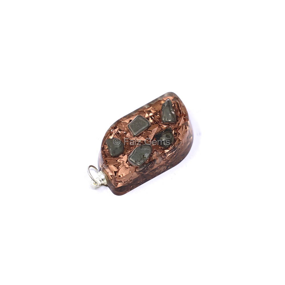 Pyrite with Copper Fillings Leaf Shaped Orgone Pendant