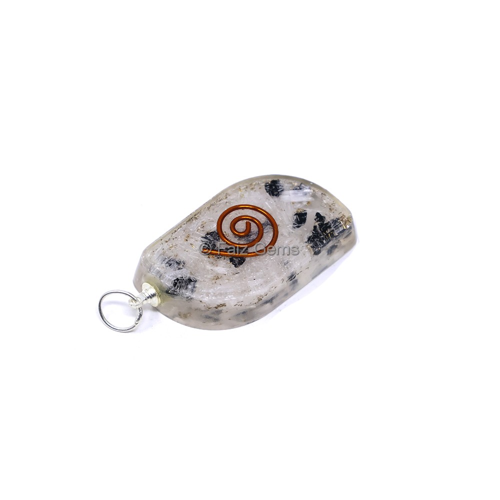 Selenite with Black Touramline and Copper Coil Orgone Pendant
