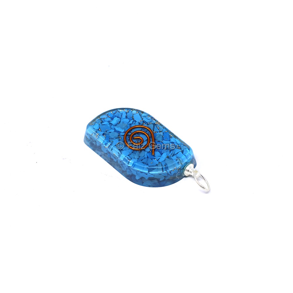 Turquoise With Copper Coil Leaf Shaped Pendant