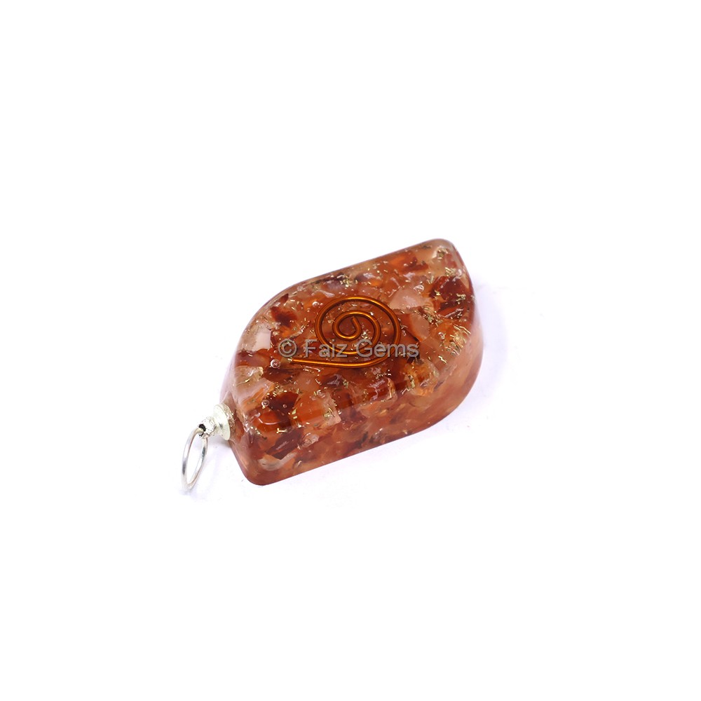 Carnelian with Copper Coil Leaf Shaped Pendant