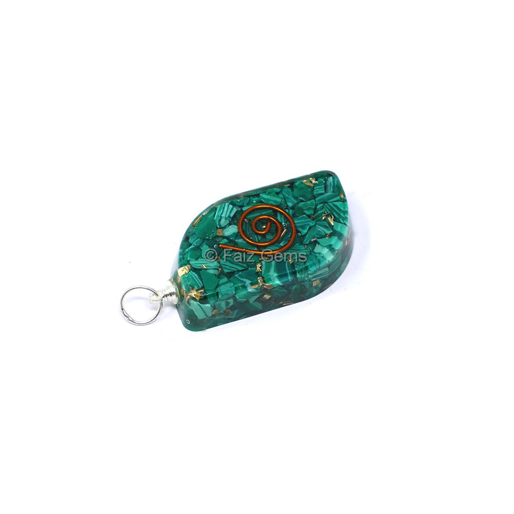 Malachite with Copper Coil Leaf Shaped Orgone Pendant