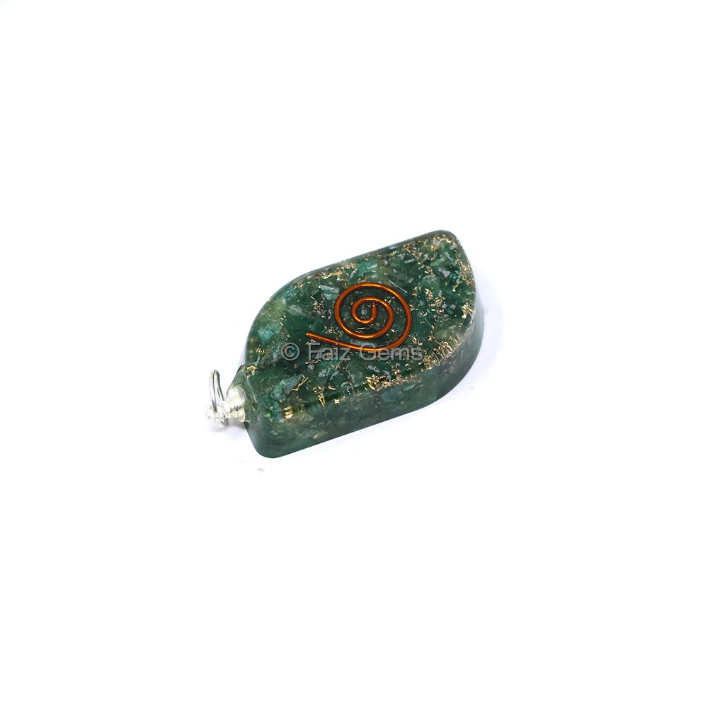 Green Mica with Copper Coil Leaf Shaped Orgone Pendant