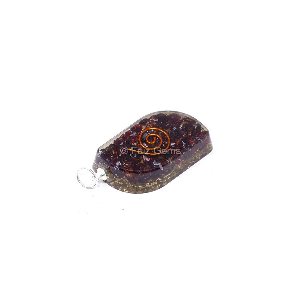 Garnet with Copper Coil Gold Fillings Orgone Pendant