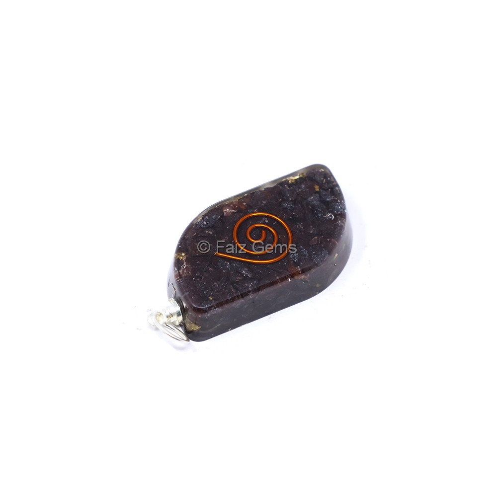 Garnet with Copper Coil Leaf Shaped Orgone Pendant