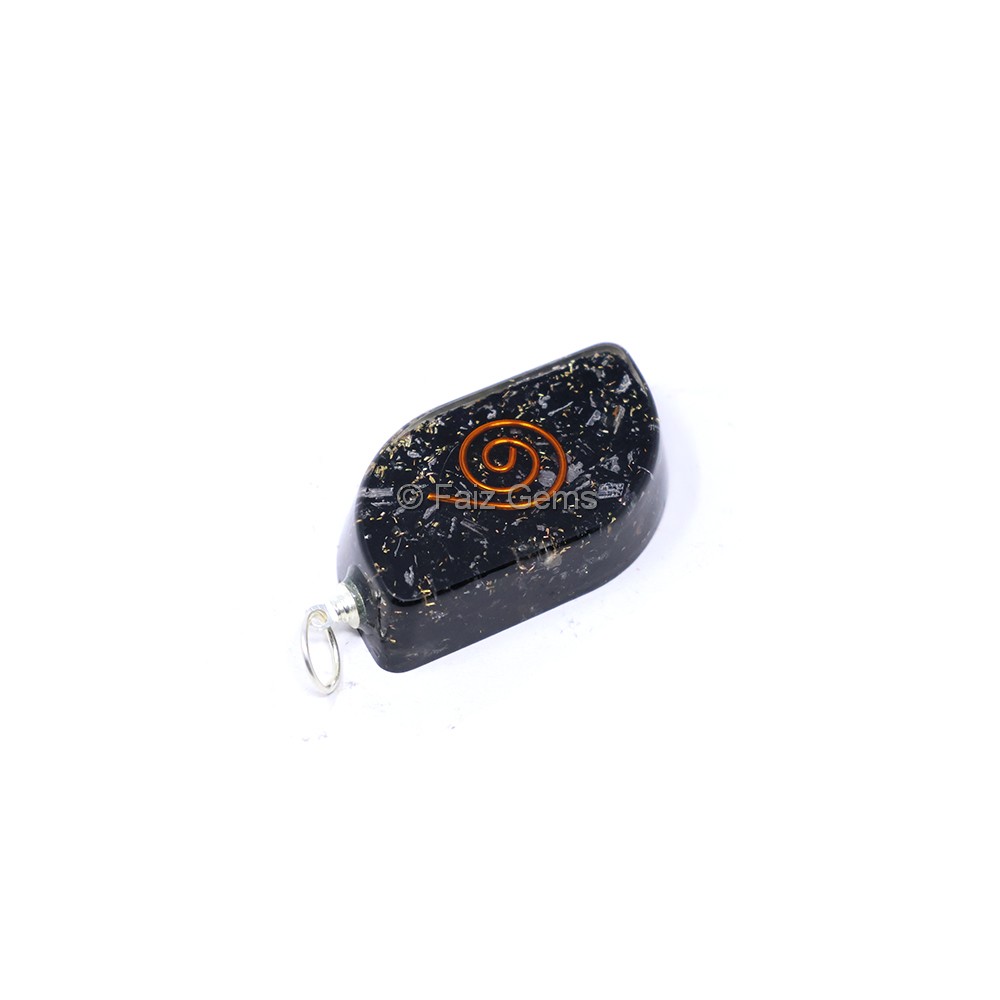 Black Touramline with Fillings and Copper Coil Orgone Pendant