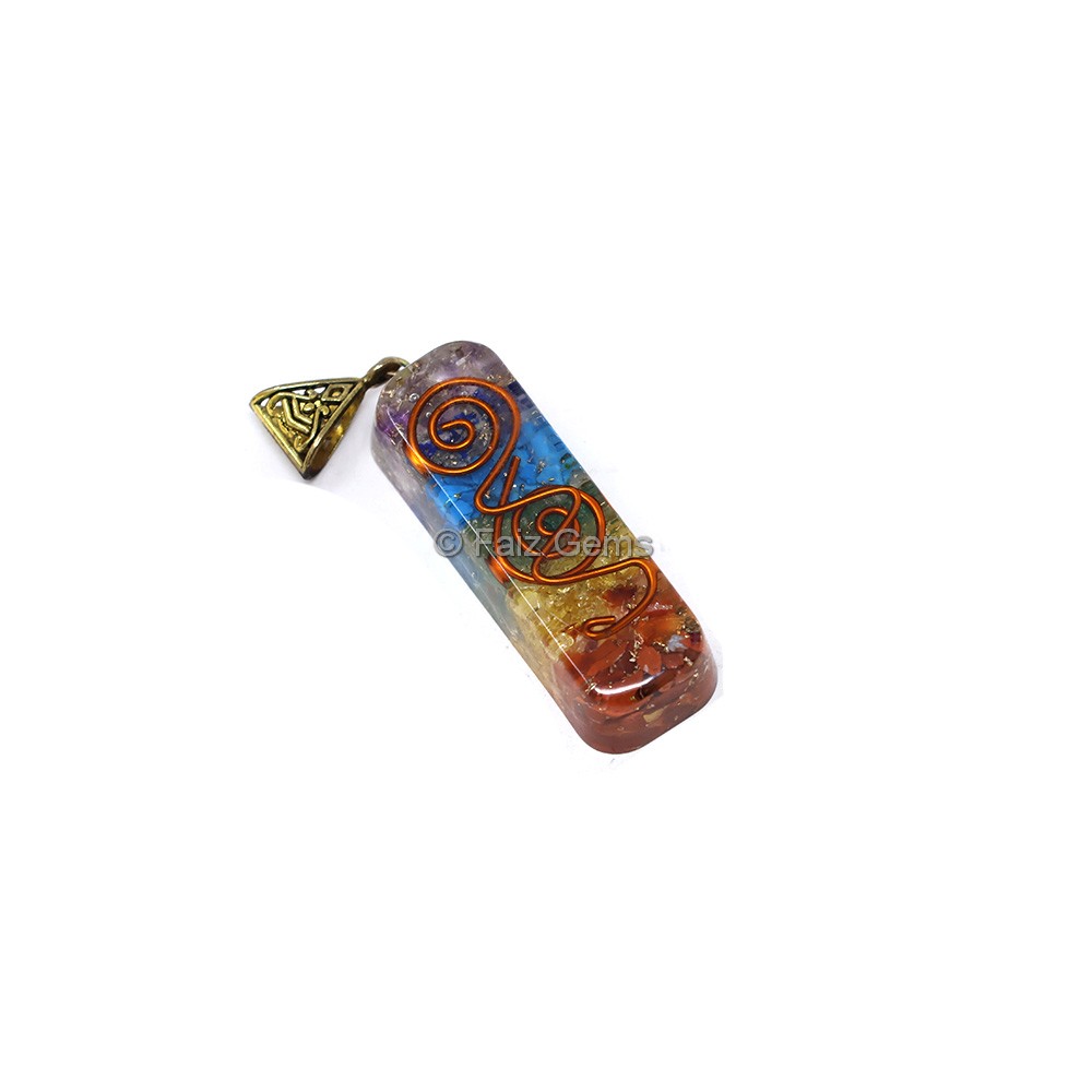 Seven Chakra with Copper Coil Orgone Bar Pendant