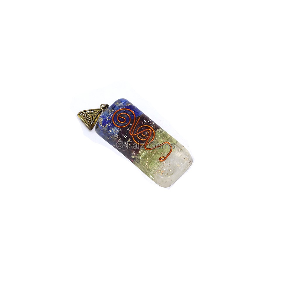 Crystal Quartz, Phrenite, Garnet and Lapiz Lazuli Orgone Bar Pendant