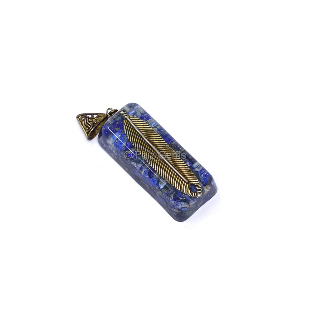 Lapiz Lazuli with Leaf Orgone Bar Pendant
