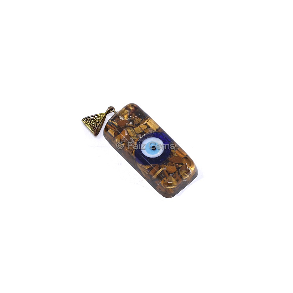 Tiger Eye with Evil Eye Orgone Bar Pendant