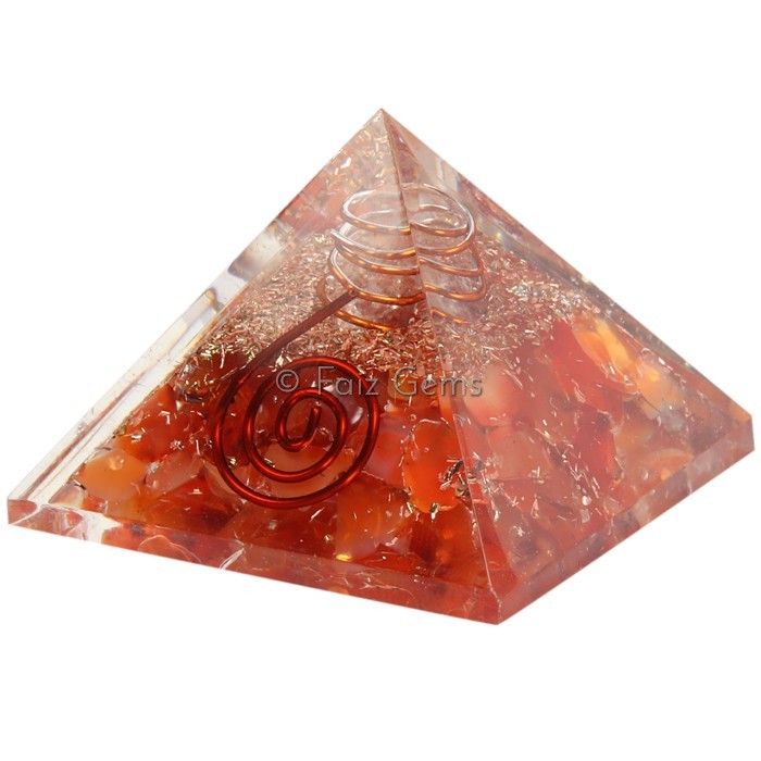 Carnelian With Crystal Pencil Orgonite Pyramid