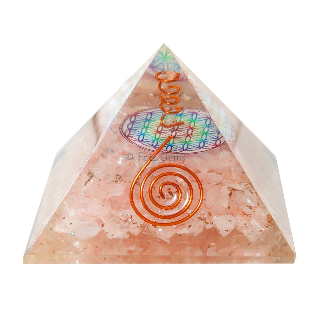 Rose Quartz Flower Of Life Orgonite Pyramid