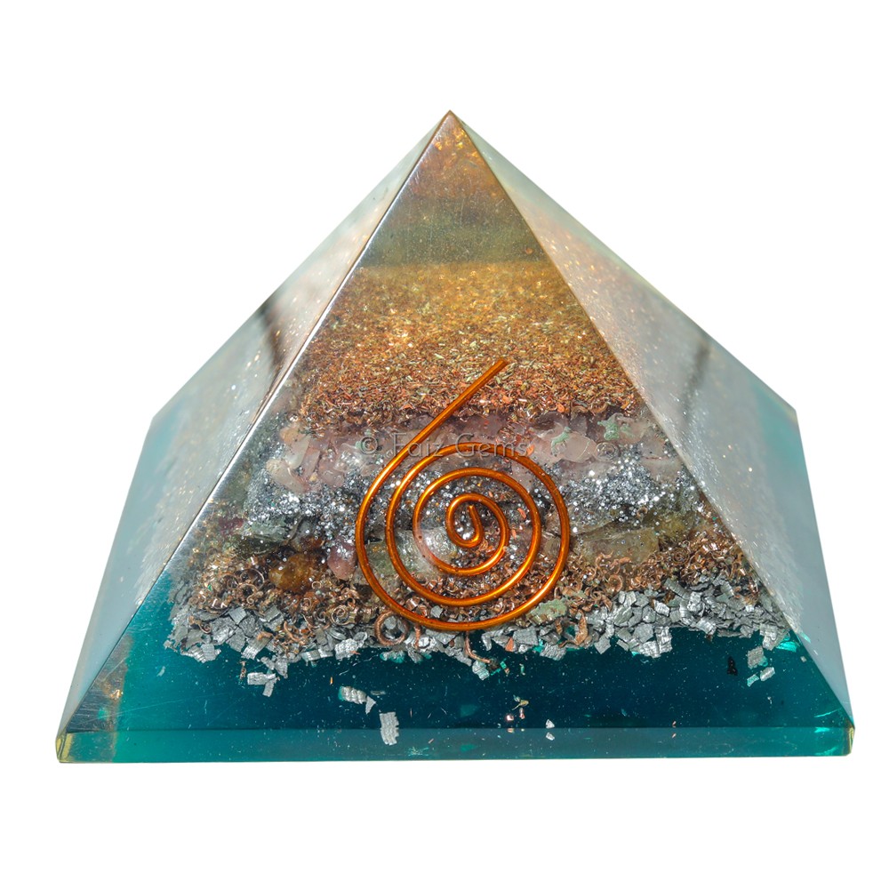Rose Pyrite with Yellow aventurine Orgonite Pyramind