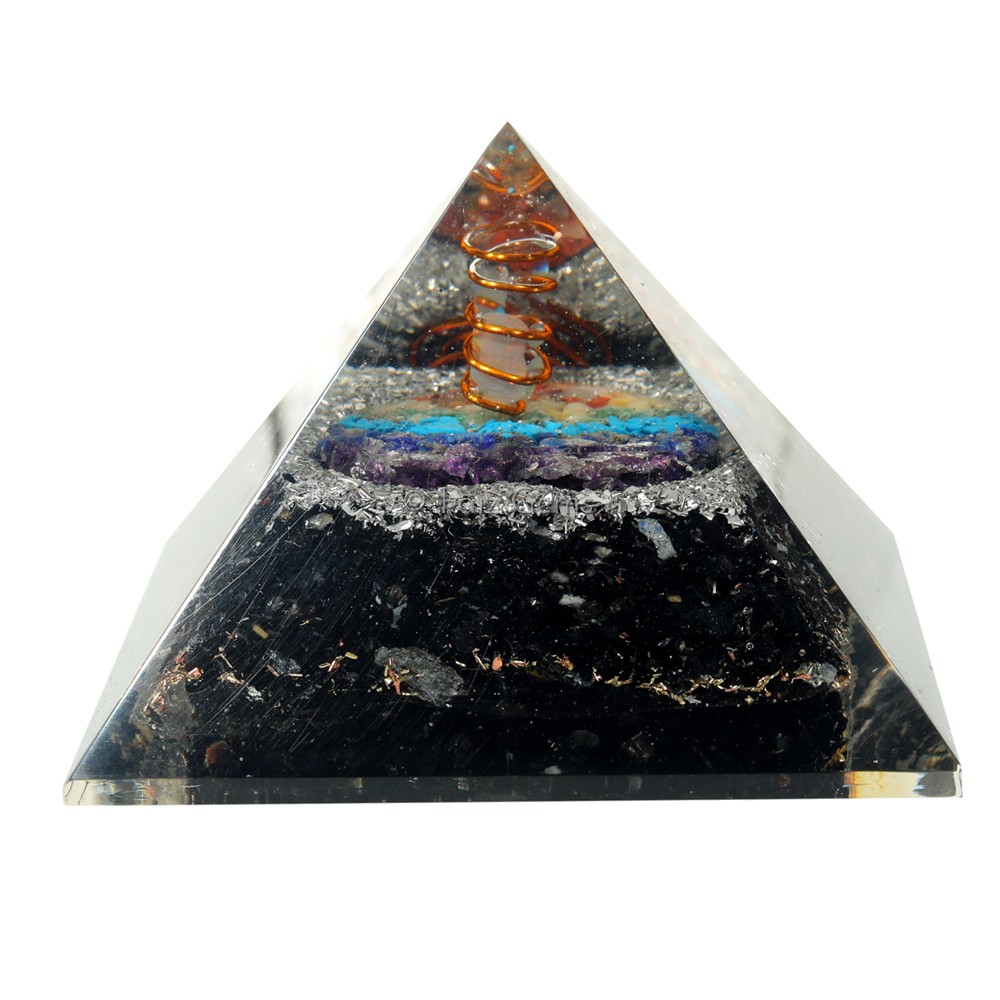 Black Tourmaline with seven chakra Orgonite Pyramids