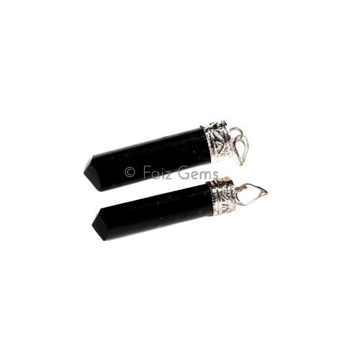 Black Tourmaline Pencil Cap Pendants