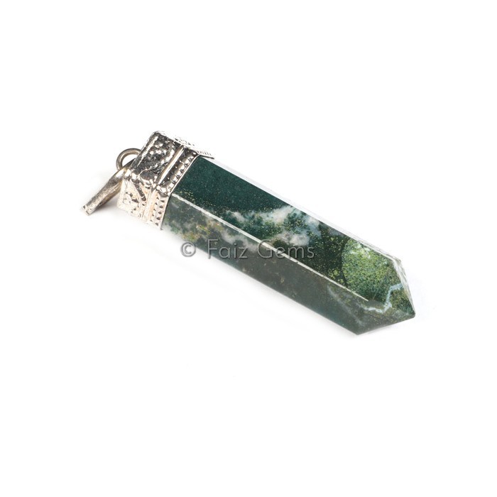 Moss Agate Pencil Cap Pendants