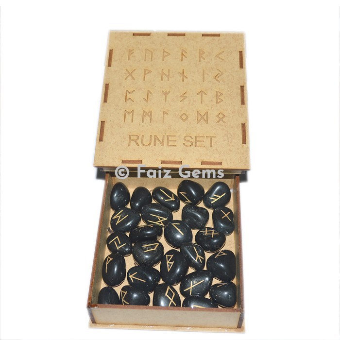 Black Tourmaline Rune Set with Box